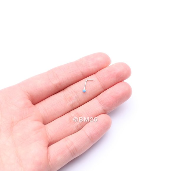 14 Karat White Gold Fire Opal Ball L-Shaped Nose Ring - Picture 2 of 5